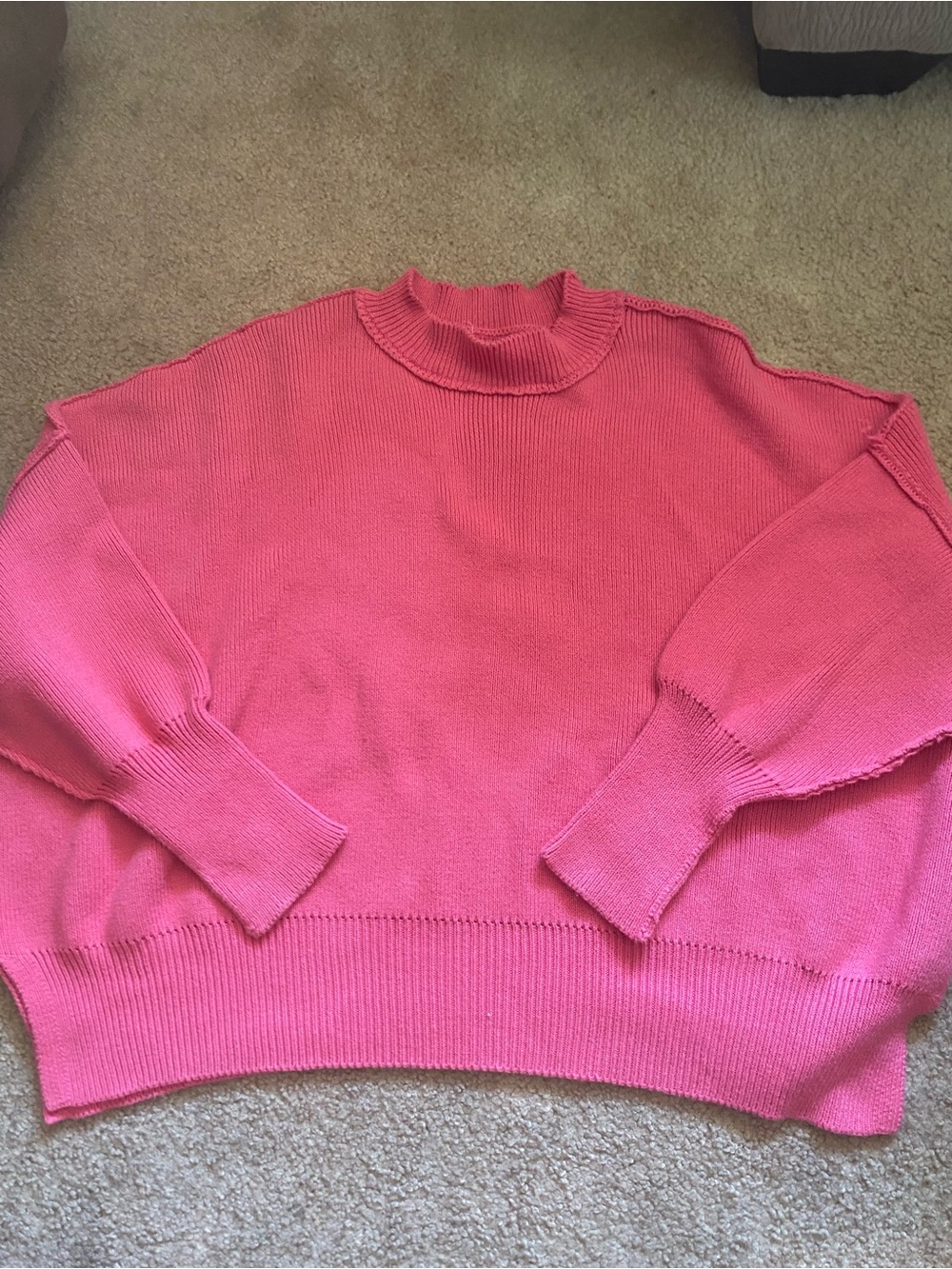SIX/FIFTY Pink Ribbed Knit Balloon Sleeve Mock Neck Sweater Slouchy Women's M